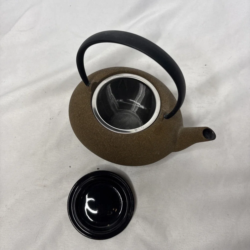 Vtg Japanese Wazuqu Kikuchi Hojudo Cast Iron Teapot Fuku Brown Kyusu